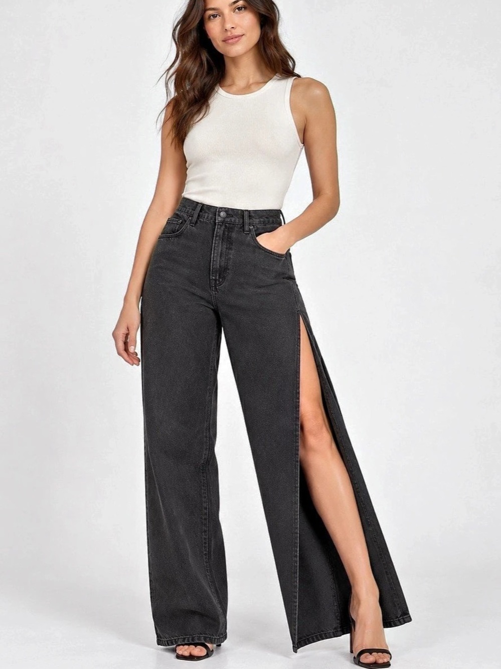 NWT Good American Good Boy Black Side Slit Jeans Size 14/32 MSRP $159